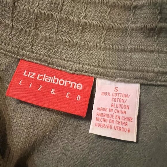 Liz Claiborne. Size Small Oversized. Green Long Sleeve Tunic. Cotton. B113 - Picture 6 of 6